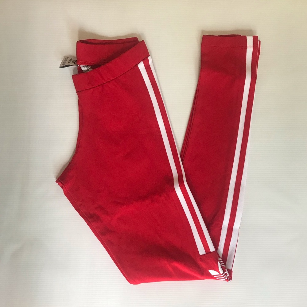 Adidas red trefoil leggings
